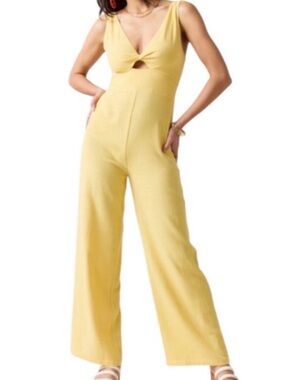 Francesca's Collections Yellow Sleeveless Jumpsuit